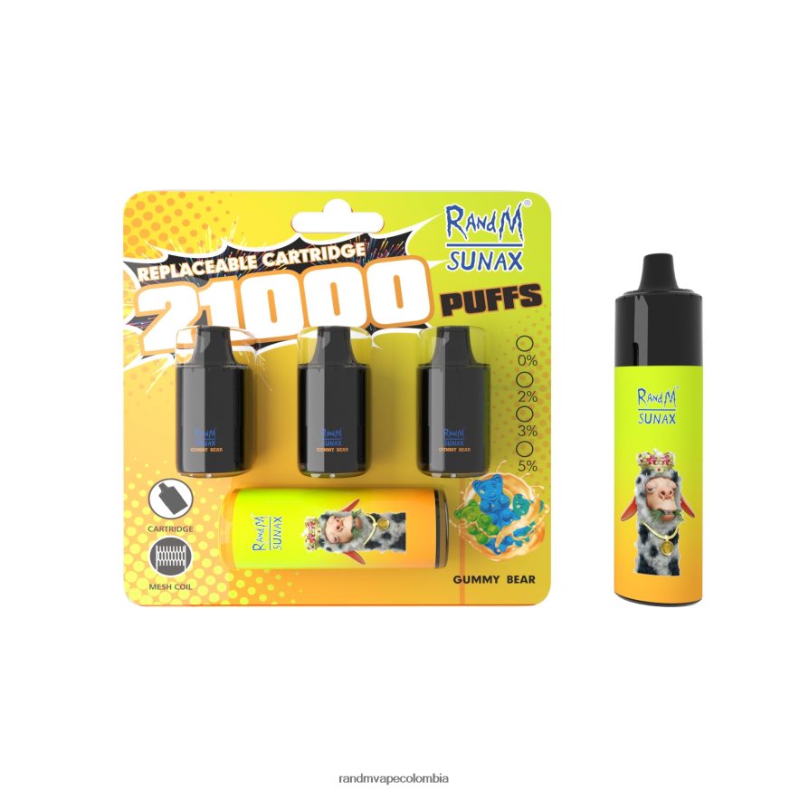 RandM Vape Online - RandM Sunax Dispositivo de vapeo reemplazable con cápsula de control de flujo de aire 21000 1 ud. osito de goma PRN4D4268