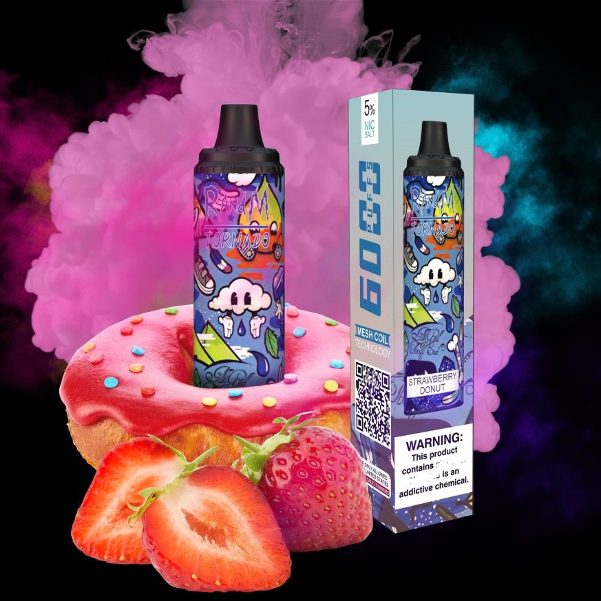 RandM Vape Sale - RandM Tornado Dispositivo vape pod con control de flujo de aire 6000 1 pieza donut de fresa PRN4D4285